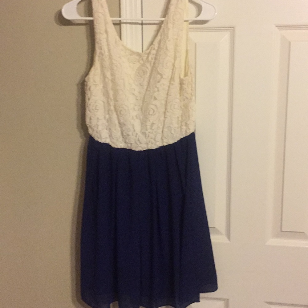 Blue dress with white lace